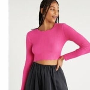 Scoop NYC Women’s Fuschia Cropped Scalloped Top Size Large NWT